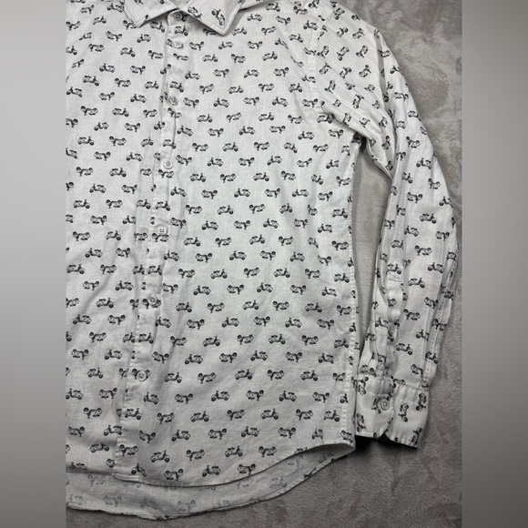 Maurizio Baldassari Men’s Novelty Moped Scooter White Black Button Up Shirt L - Picture 5 of 16